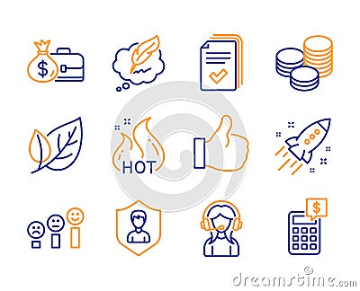 Customer satisfaction, Handout and Tips icons set. Leaf, Hot sale and Security agency signs. Vector Vector Illustration