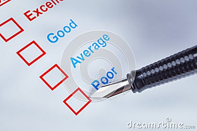 Customer satisfaction survey checkbox with rating and pen pointing at Poor, can use any business concept background Stock Photo