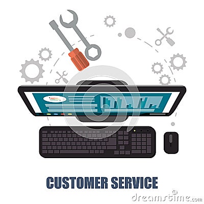 Customer service computer support concept Vector Illustration