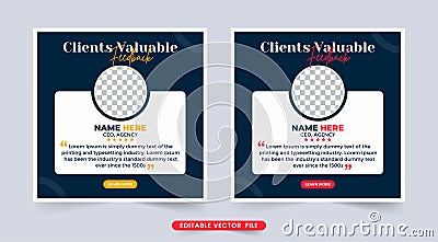 Customer service feedback and work review layout vector. Business client testimonials with photo and quote placeholders. Customer Vector Illustration