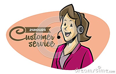 Customer service girl on phone Vector Illustration