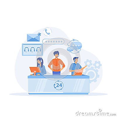 Customer service, hotline operators, customer support department staff. Vector Illustration