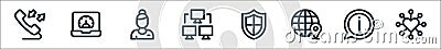 customer service line icons. linear set. quality vector line set such as networking, information, location, shield, networking, Vector Illustration