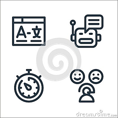 customer service line icons. linear set. quality vector line set such as rating, chronometer, chatbot Vector Illustration