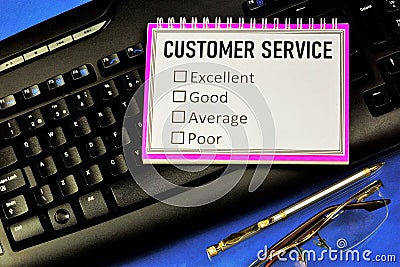 Customer service, survey and examination of service quality. Options final score: excellent, good, average, poor. The goal is to Stock Photo