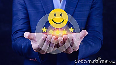 Customer services best excellent business rating experience, Positive Review and Feedback, Satisfaction survey concept. Hand of a Stock Photo