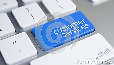 Customer Services - Caption on Blue Keyboard Keypad. 3D. Stock Photo
