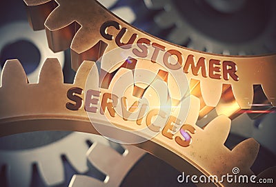 Customer Services Concept. Golden Gears. 3D Illustration. Stock Photo