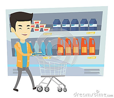 Customer with shopping cart vector illustration. Vector Illustration