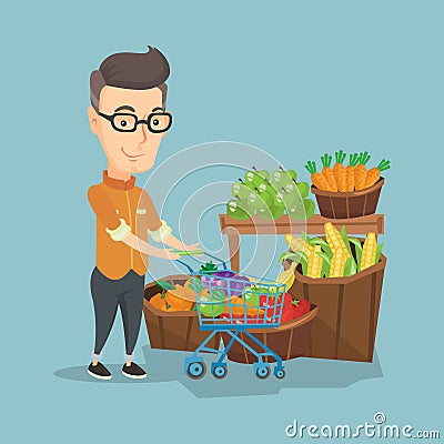 Customer with shopping cart vector illustration. Vector Illustration