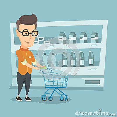 Customer with a shopping cart vector illustration. Vector Illustration