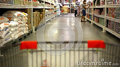Customer shopping at supermarket with trolley. stock video footage Customer shopping at supermarket with trolley. stock video footage