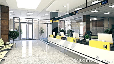 Customer stand large open space office perspective realistic 3D rendering Stock Photo