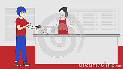 Customer Stand in Line at Grocery or Supermarket Vector Illustration
