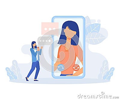Customer support illustration set. Characters asking a questions, receiving answers from helpdesk operator, sharing user Vector Illustration