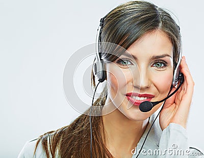 Customer support operator close up portrait. call center smili Stock Photo