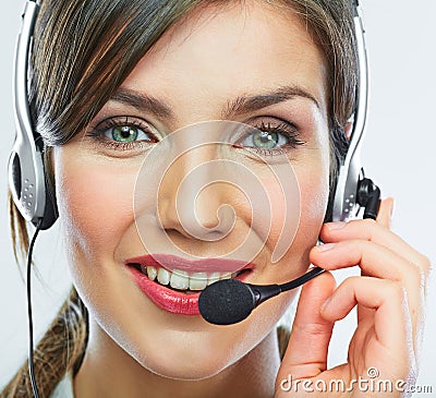 Customer support operator close up portrait. call center smili Stock Photo