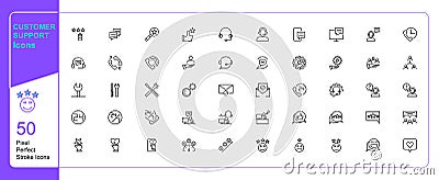 Customer support and satisfaction communication icon 50 set single stroke vector collection expandable and color changeable pixel Vector Illustration