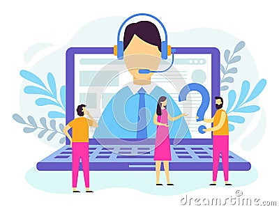 Customer support service. Call center operator, 24 7 technical support and personal assistant services vector Vector Illustration