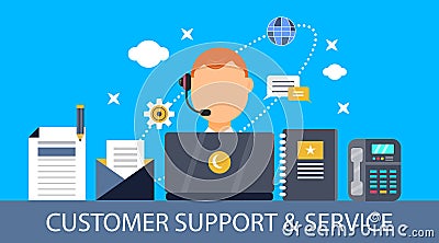 Customer support and service concept - Flat design vector banner Vector Illustration