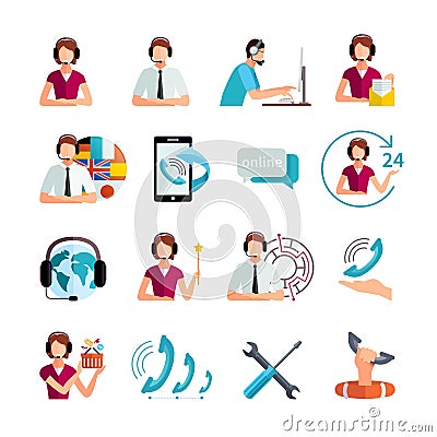 Customer Support Service Flat Icons Set Vector Illustration