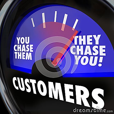 Customers They Chase You Gauge Measure Marketing Demand Stock Photo