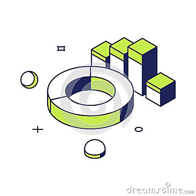 Customers feedback analyzing chart diagram service satisfaction evaluation dynamics isometric vector Vector Illustration