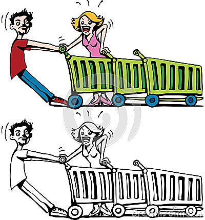 Customers Fighting Over a Cart Vector Illustration