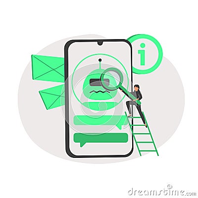 Customers having dialog with chatbot on smartphones. Characters chatting with robot, asking Vector Illustration
