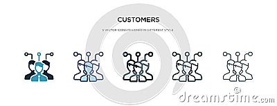 Customers icon in different style vector illustration. two colored and black customers vector icons designed in filled, outline, Vector Illustration
