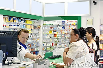 Customers inside a pharmacy shop Editorial Stock Photo