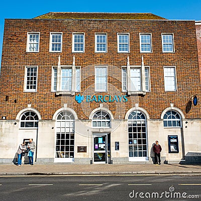 Customers Outside A High Street Branch Of Barclays Bank Editorial Stock Photo