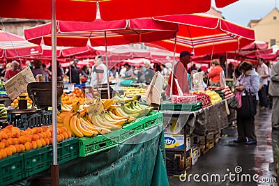 Customers and sellers at Dolac market Editorial Stock Photo