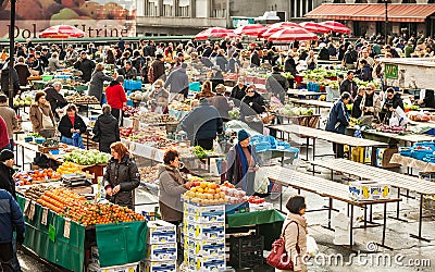 Customers and sellers at Dolac market in Zagreb, Croatia Editorial Stock Photo