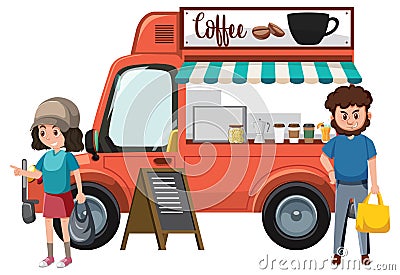 Customers standing by coffee truck Vector Illustration