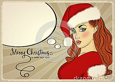 Customizable beautiful retro Christmas card with pin up San Cartoon Illustration