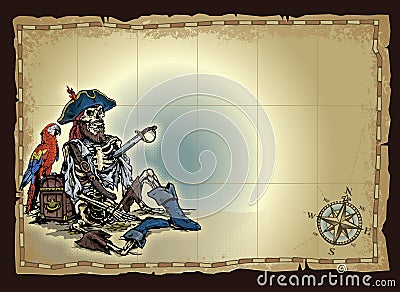 Deserted Pirate Skeleton Map Vector Illustration