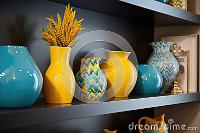 customized home decor items on shelves Stock Photo