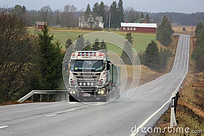 Customized Scania Truck of MHL-Trans in Rural Landscape Editorial Stock Photo