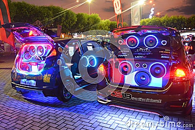 Customized sound system of Honda City at Bumper to Bumper 15 car show Editorial Stock Photo