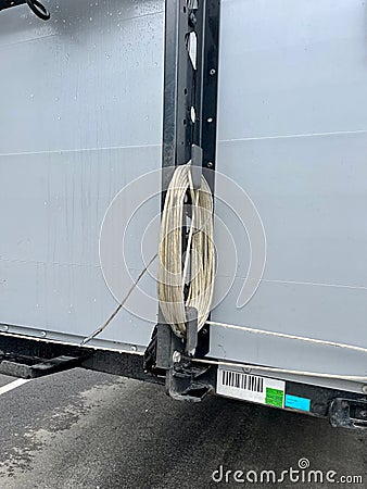 Customs cable (sealing cable) on a truck semi-trailer Stock Photo