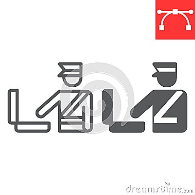 Customs inspection line and glyph icon, security checkpoint and airport, luggage control vector icon, vector graphics Vector Illustration