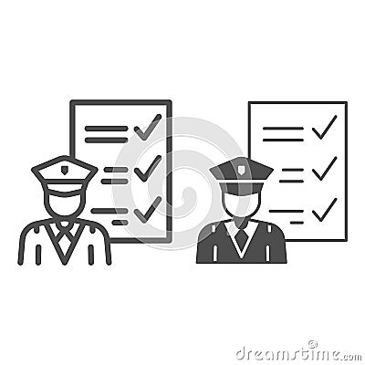Customs officer and declaration line and solid icon, security check concept, goods to declare vector sign on white Vector Illustration
