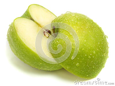 Cut apart fresh green apple Stock Photo