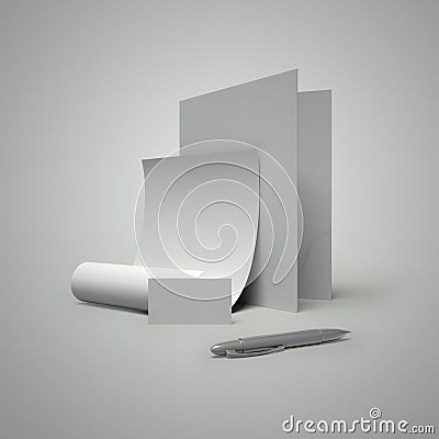 Cut-away, folder, paper and pen Stock Photo