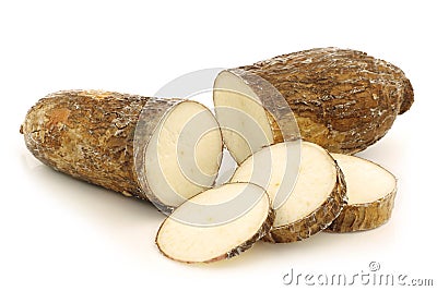 Cut cassava root Stock Photo