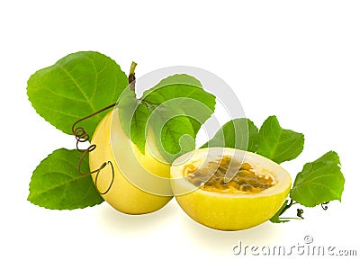 Cut and Complete Passion Fruit Isolated Stock Photo