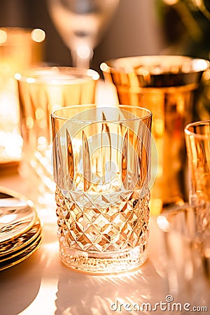 cut crystal glassware for drinks on a blurred background Stock Photo