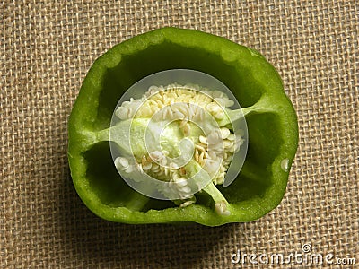 Cut detail of green Bell pepper Stock Photo