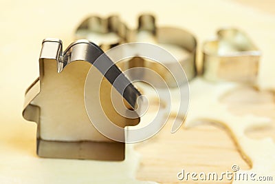 Cut dough snowman, house, heart Stock Photo